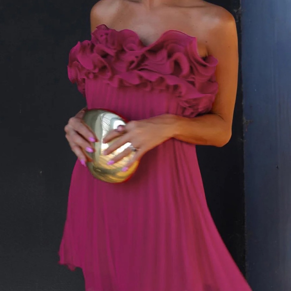 Commense Strapless Fuchsia Ruffle Dress